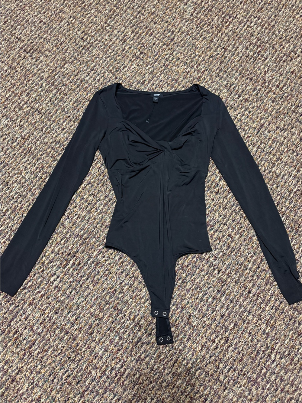 Express Black Long Sleeve Twist-Front Bodysuit